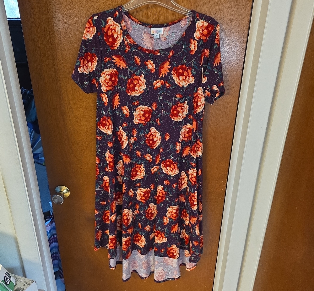 LuLaRoe "Carly" Purple Dress with Orange Floral Print
